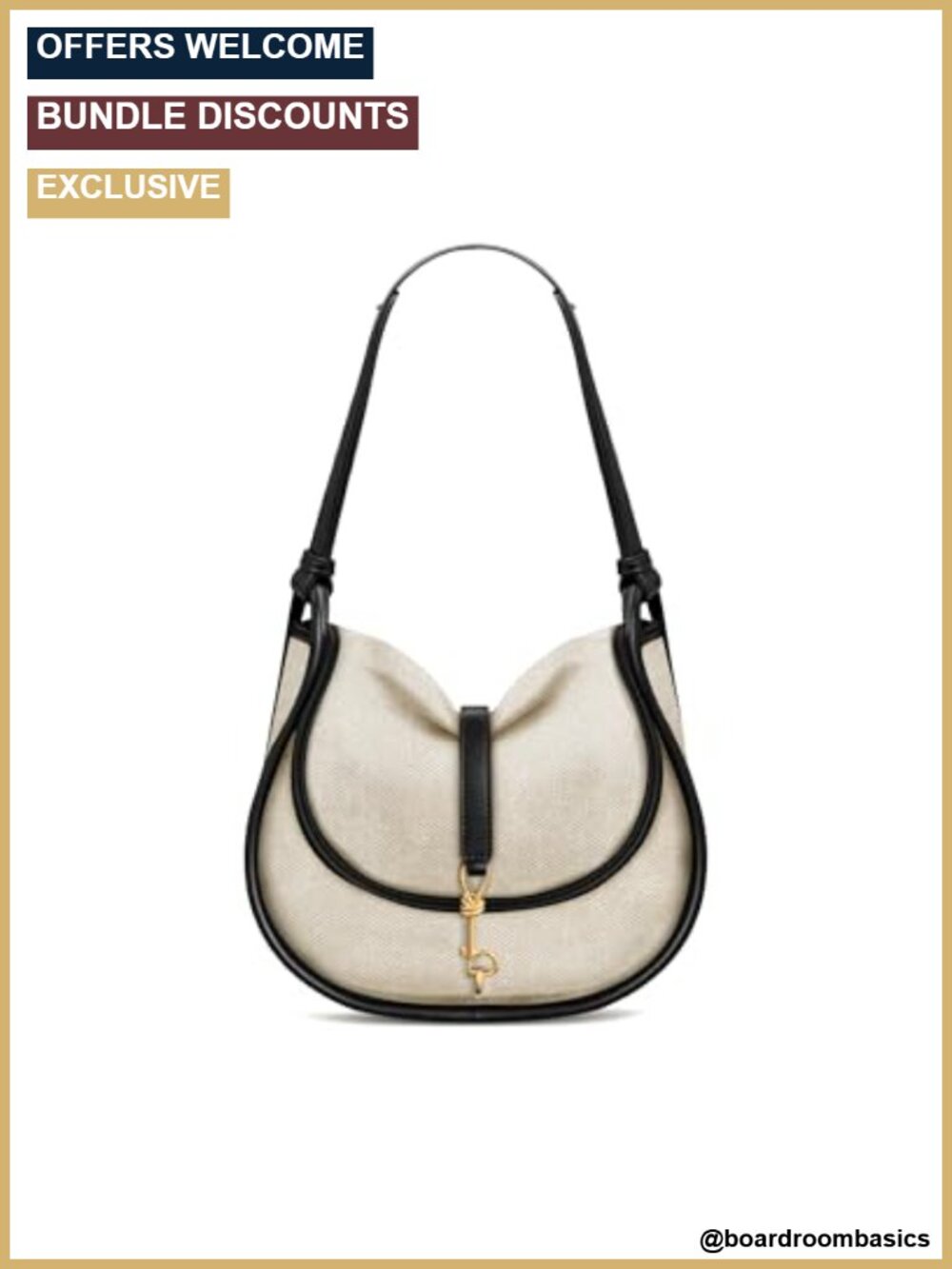 Canvas Hobo Bag with Detachable Adjustable Shoulder Strap Gold Hardware